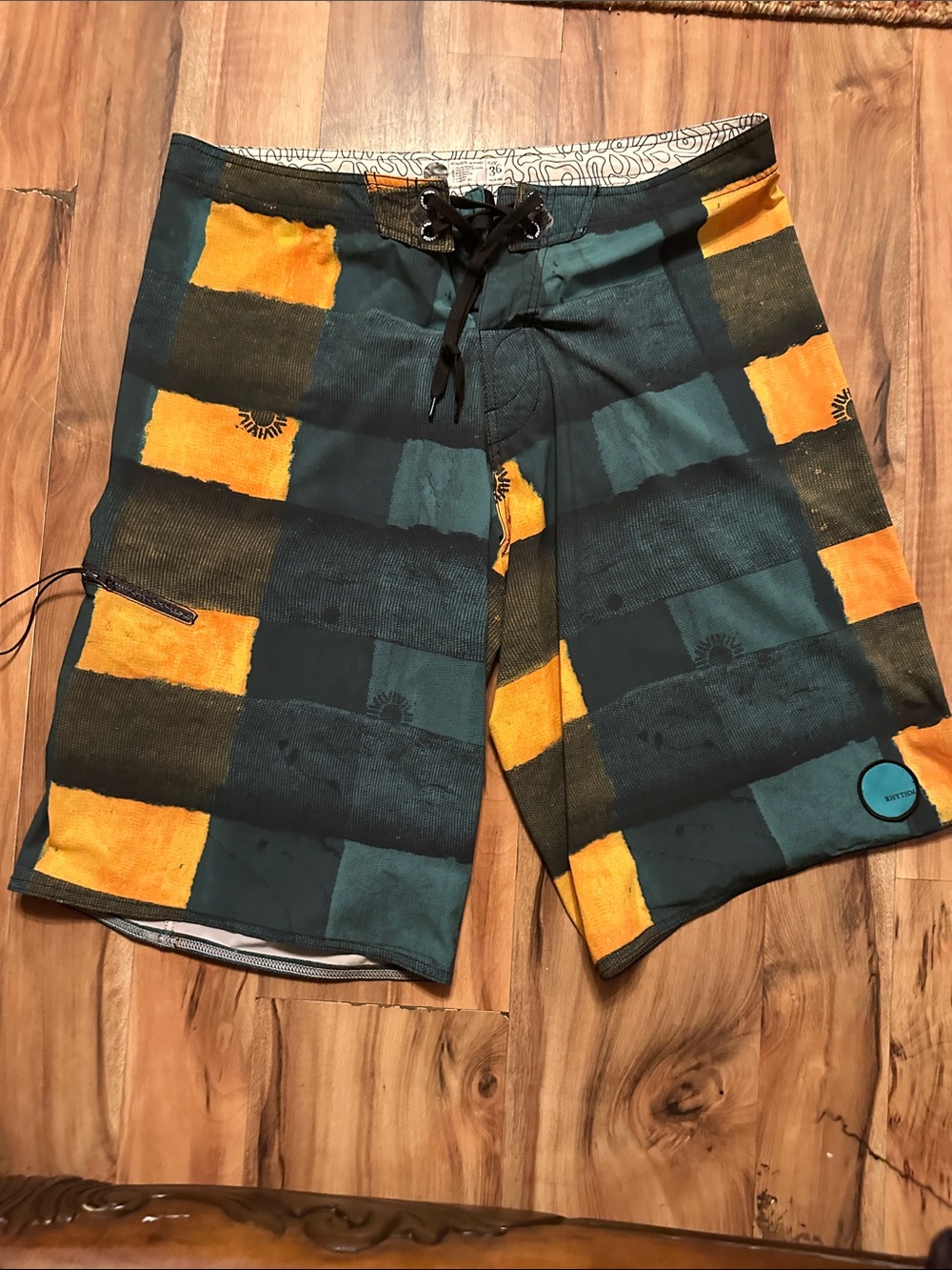 Rhythm Teal and Orange Checkered Men's Swim Boardshorts